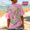 Pink and green tie dye shirt featuring a butterfly and pink awareness ribbon with AKA lettering and ivy leaf graphics!