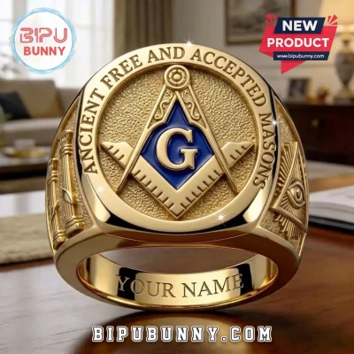 Premium Masonic Gold Square & Compasses Ring