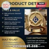 Gold Freemasonry ring, ornate classic design, blue G, ANCIENT FREE AND ACCEPTED MASONS, YOUR NAME custom text!