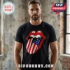 Black crewneck t-shirt featuring a red lips and tongue logo with a US flag print design!