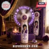 White retro handheld fan with Prince portrait, purple symbol, gold accents, and glowing 