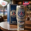 Ornate gold, blue, red, silver diamond embellished Yeti tumbler with PARIS SAINT-GERMAIN, AUGUST 12, 1970, PARC DES PRINCES text!