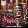 Queen rock band Yeti tumbler with tie-dye pattern, guitar bridge art, and We Are The Champions text on stainless steel!