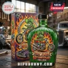 Green glass bottle and box featuring Rat Fink character riding a motorcycle with orange flames and text Rat Fink 63rd!