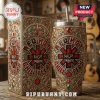 Stainless steel tumbler with ornate gold and silver filigree and Red Hot Chili Peppers RHCP tribute star logo graphics!