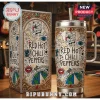 Red Hot Chili Peppers travel tumbler featuring intricate gold filigree, California map, and band lyrics in doodle art style!