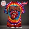 Rainbow tie-dye Rolling Stones t-shirt with red band logo and iconic red lips and tongue graphic! Psychedelic rock band merch!