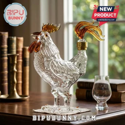 Rooster Shaped Hand-Blown Borosilicate Glass Novelty Whiskey Decanter