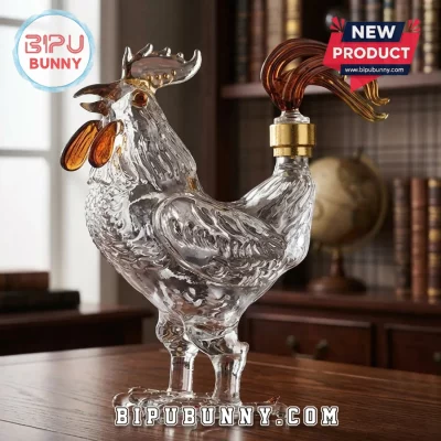 Rooster Shaped Hand-Blown Borosilicate Glass Novelty Whiskey Decanter