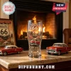 Clear pint glass with Route 66 100 Years 1926-2026 print featuring a vintage red car and Main Street of America text!