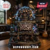Tiered Rush band statue, metallic grey rock base with blue neon cracks! Features Rush logo, 2112 flags, and band members!
