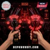 Black and red RUSH LED concert fans with star-man logo, text 'RUSH EST. 1968' glowing red, gold details on handle!