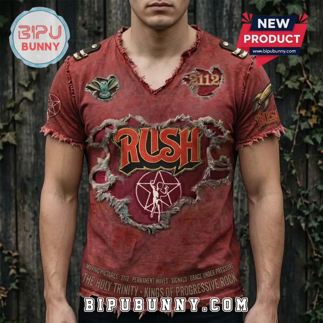 Rush 2112 Moving Pictures Distressed V-Neck Shirt Rush 2112 Moving Pictures Distressed V-Neck Shirt