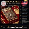 Dark red, gold, black, silver ornate retro luxury RUSH lighter case! Text: LEGENDS OF PROGRESSIVE ROCK, 58TH ANNIVERSARY, 1968-2026!