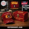 Distressed red cap and matching box featuring Rush 59th anniversary text and starman logo!