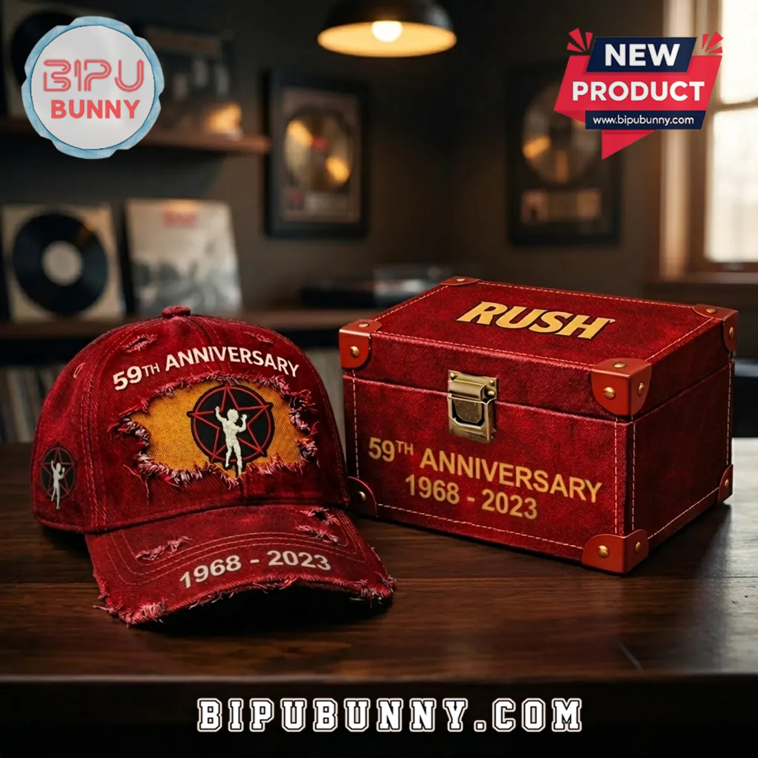 Rush Band 59th Anniversary Distressed Baseball Cap Rush Band 59th Anniversary Distressed Baseball Cap