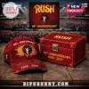 Red distressed Rush 59th Anniversary cap and matching box with Starman logo and 1968-2027 text!