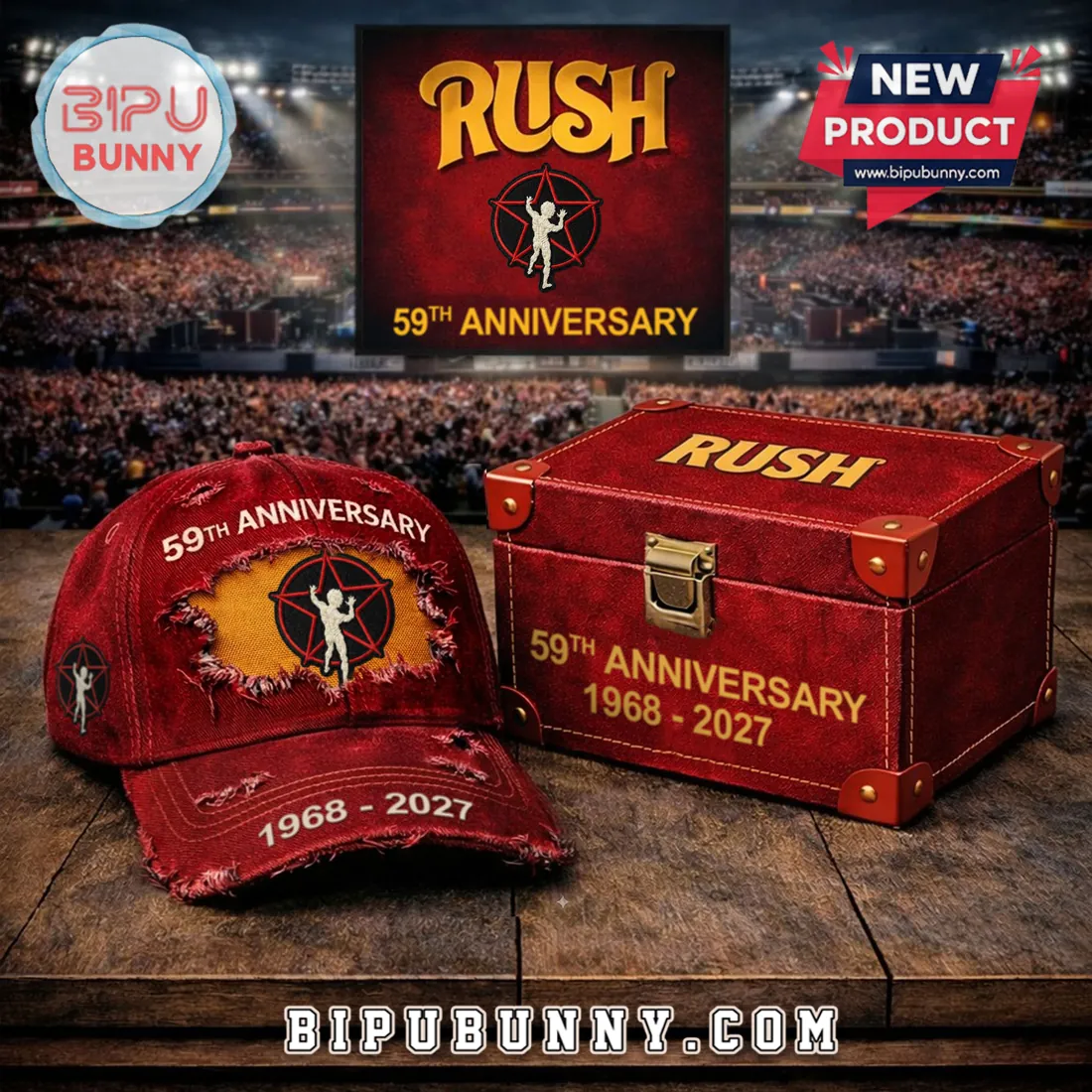Rush Band 59th Anniversary Distressed Baseball Cap Rush Band 59th Anniversary Distressed Baseball Cap