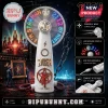 White RUSH band portable fan with gold logo, red Starman symbol, multi-color LED text '2112 BY NIGHT I'M STARMAN', EST. 1968!