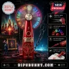 Red Rush band fan with gold logo and multicolor LED text STARMAN 2112 BY NIGHT! Rock merch, USB rechargeable, compact!