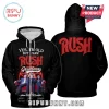 Black zip-up hoodie with Rush band graphic, red text Yes I am Old But I Saw Rush, band members on couch, and logo.!
