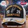 Black and grey San Antonio Spurs 2026 Western Conference Champions baseball cap with gold embroidery and logo details!