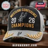 Black and grey San Antonio Spurs Western Conference Champions 2026 hat with gold embroidery and team logo!