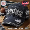 Distressed black retro cap with embroidered SPURS logo, EST 1967, and 'TIM DUNCAN TONY PARKER MANU GINÓBILI' on brim!