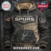Distressed brown and black San Antonio Spurs hoodie with US flag patch and team logo in a rugged vintage style!