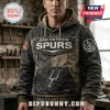 Distressed dark denim San Antonio Spurs hoodie with official team logo and US flag patch, vintage aesthetic!
