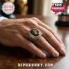 Championship style basketball ring with gold and silver details and black center on a man hand!