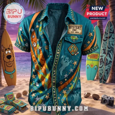 Scooby-Doo Mystery Inc Est 1969 Distressed Teal Hawaiian Shirt