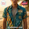 Teal denim shirt featuring Mystery Inc Est 1969 patch, embroidered ghosts, stars, and van with orange and yellow accents!