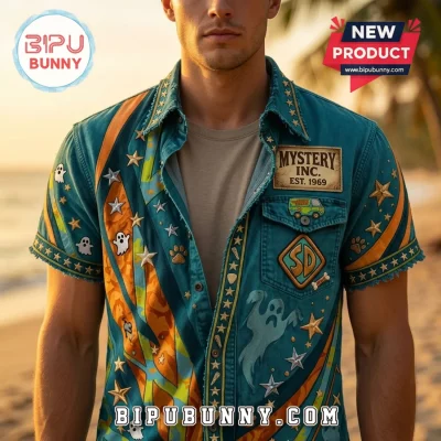 Scooby-Doo Mystery Inc Est 1969 Distressed Teal Hawaiian Shirt