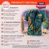 Teal Scooby Doo button-down shirt with star and ghost patterns plus Mystery Inc patches on beach background!