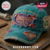 Distressed teal baseball cap with Scooby-Doo branding, Mystery Machine patch, and Mystery Inc characters text design!