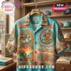 Scooby Doo Hawaiian shirt with teal gradient, Mystery Machine graphics, tropical motifs, and text Mystery Surf Club!