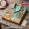 Scooby-Doo button down shirt with Mystery Machine, palm trees, and retro cartoon graphics in teal and orange colors!