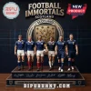Collectible Scottish football legends figurines, blue kits, gold lion crest, tartan background! Text: FOOTBALL IMMORTALS SCOTLAND, BIPUBUNNY.COM!