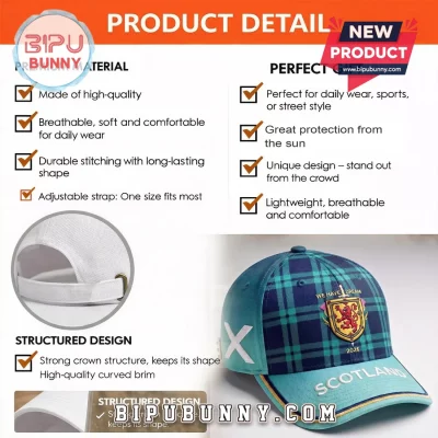 Scottish 2026 Tartan Plaid Lion Rampant Crest Premium Baseball Cap