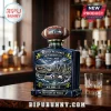Seattle Seahawks 50th Anniversary blue glass decanter with football stopper featuring city skyline and team logo!
