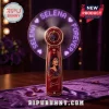 Burgundy and gold ornate handheld fan with Selena Quintanilla image! Purple LED text 