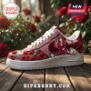 Red pink floral sneaker! Ornate 3D roses and leaves! Singing woman graphic on side! White laces! AIR heel branding!