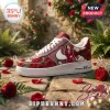 Red and white custom sneaker features rose patterns and a vibrant Selena Quintanilla illustration! AIR text on sole!