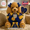Tan plush poodle toy with blue and gold Sigma Gamma Rho roses, crest, and 1922 embroidery on bows and paws!