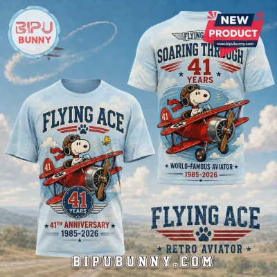 Snoopy Flying Ace 41st Anniversary 1985-2026 Retro Aviator 3D T-Shirt