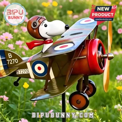 Snoopy Flying Ace Biplane Metal Outdoor Wind Spinner Garden Art