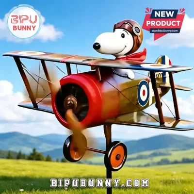 Snoopy Flying Ace Biplane Metal Outdoor Wind Spinner Garden Art