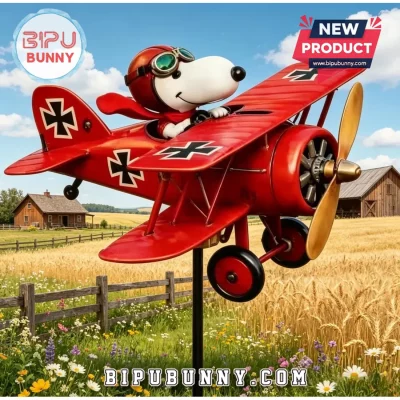 Snoopy Red Baron Biplane Vintage WWI Aviation Garden Metal Wind Spinner