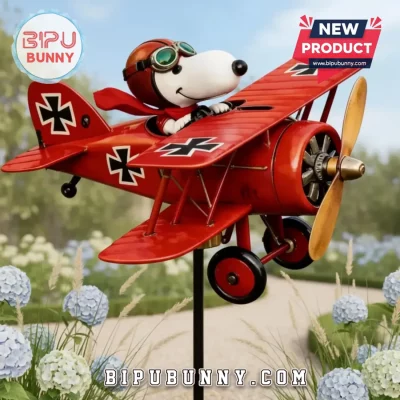 Snoopy Red Baron Flying Ace Biplane Vintage Metal Wind Spinner